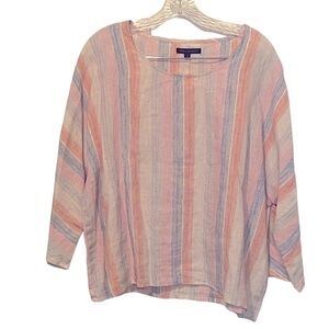 For Cynthia 100% linen 3/4 length sleeve striped blouse